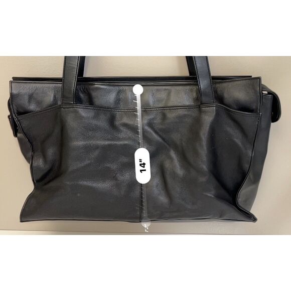 Lisa Loren smooth black leather lap top/tote bag - Picture 10 of 13